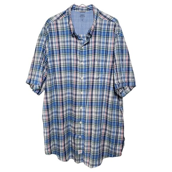 Izod Saltwater Plaid Dockside Chambray Shirt Relaxed Classics Blue Mens 3XLT - Picture 1 of 10